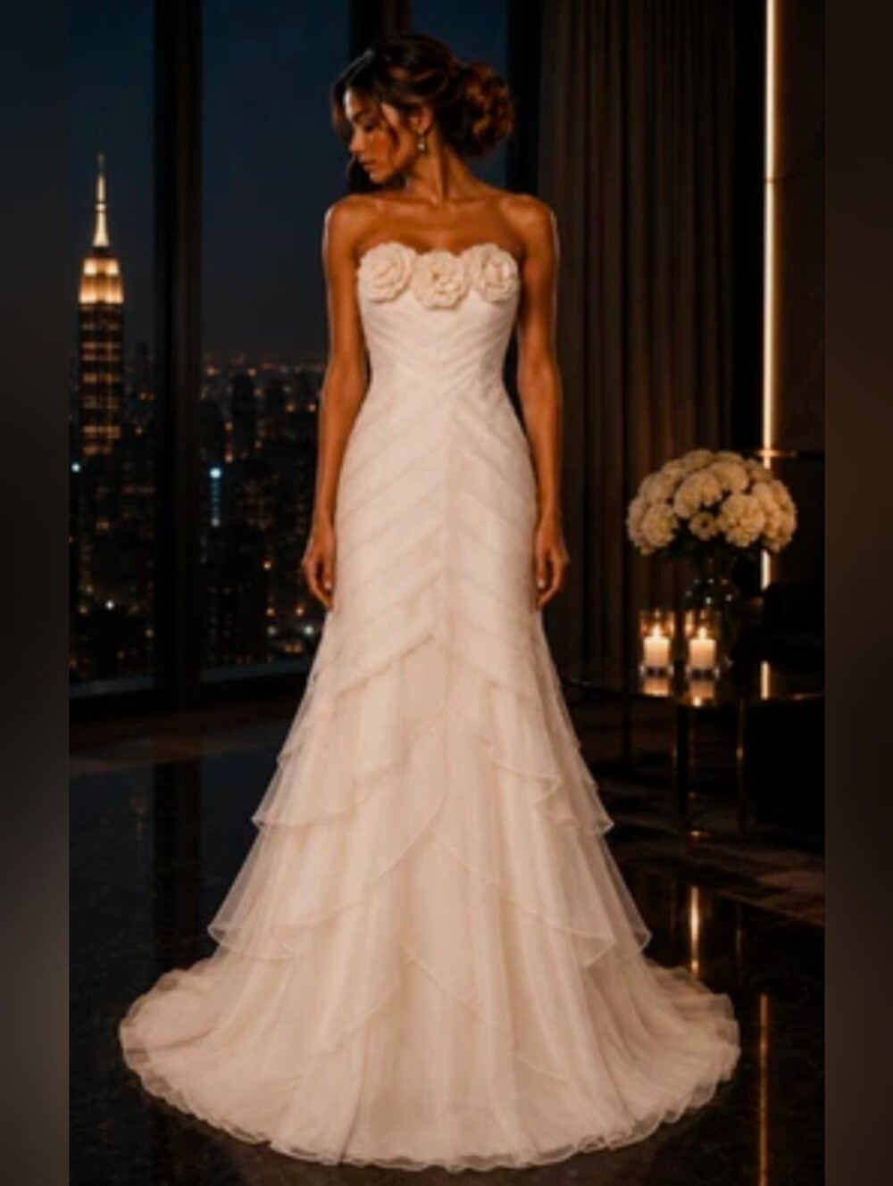 Theia Mermaid Rosette Strapless Wedding Dress